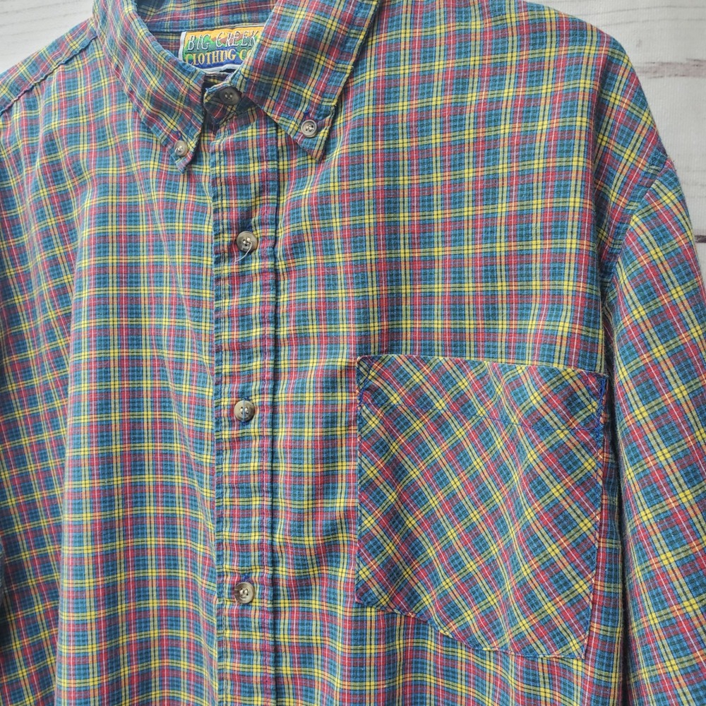 Big Creek Clothing Co Mens XL Plaid Button Down Shirt Long Sleeve Multicolor Vtg